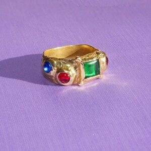 Mondo Mondo Suede Ring in Brass - Green, Red, Blue - Sz 6